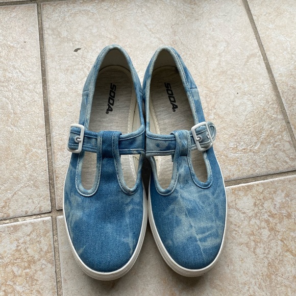 Jeans tie-dye t-strap shoes - Picture 2 of 3
